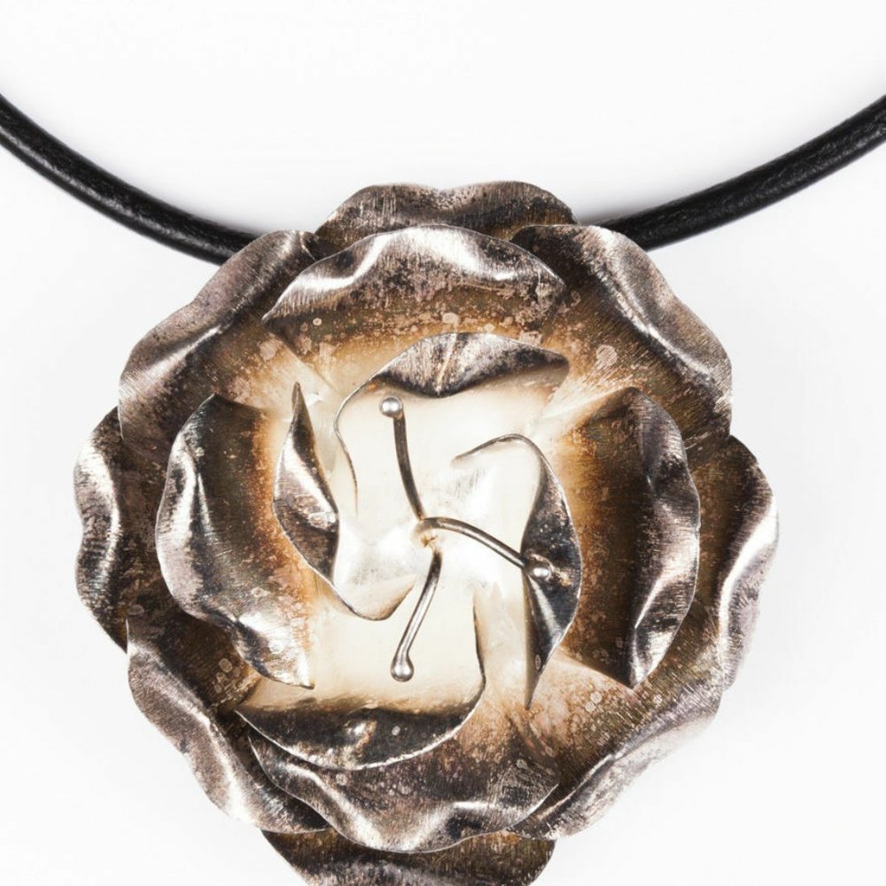 Massive Sterling Silver Rose Flower Necklace